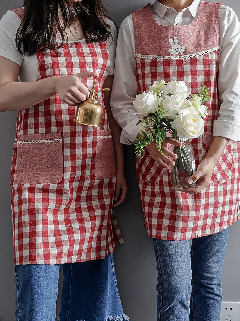 Japanese thicken cotton and linen cloth art lattice apron that occupy the home kitchen clean and lovely han edition cover special summer gown milk tea shop