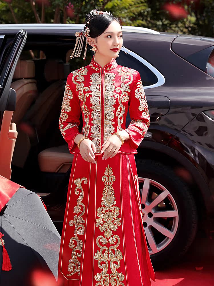 Elite winter suhe traditional wedding dress, 2020, fitted, dragon and phoenix