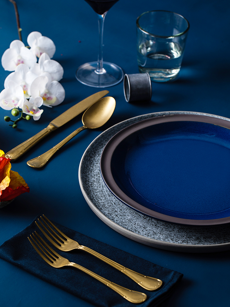 And marat safin 's European grey - blue grail home flat circular shallow dish creative ceramics steak dinner plate