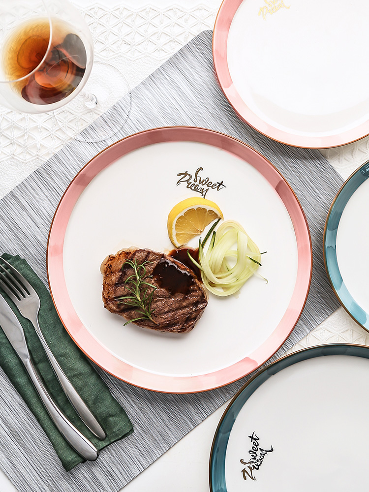 Steak plate western - style food plate household ceramics European - style ins Steak knife and fork dish suits for the in northern west tableware pasta dish