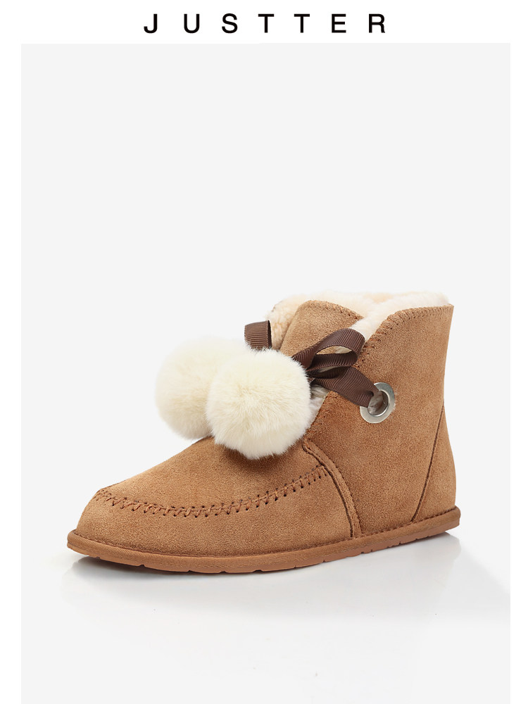Justter 爵思塔 可爱毛球 女式磨砂牛皮雪地靴 天猫优惠券折后￥129包邮（￥169-40）多色可选