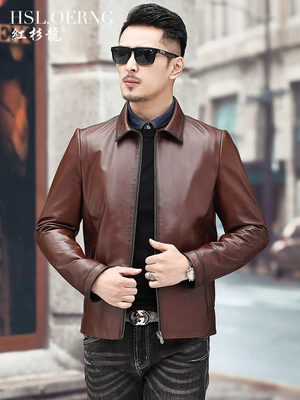2019 mới Hained men da nam da nam lớp đầu tiên da bê đơn áo khoác da ngắn - Quần áo lông thú áo khoác nam kaki Quần áo lông thú