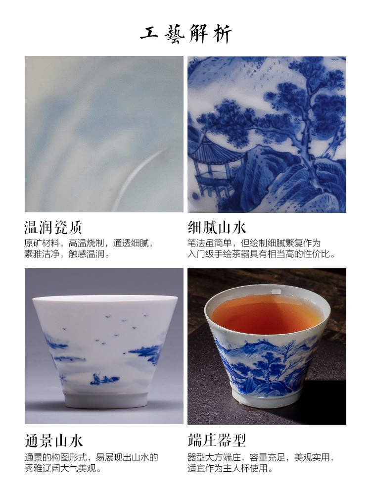 St the ceramic kung fu tea master cup hand - made jingdezhen blue and white landscape perfectly playable cup tea sample tea cup by hand