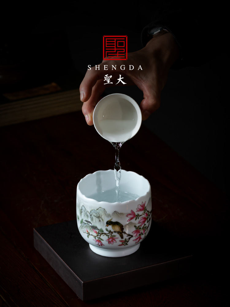 The big four supplies hand - made ceramic famille rose yulan song sparrow water jar tea wash hand jingdezhen tea accessories