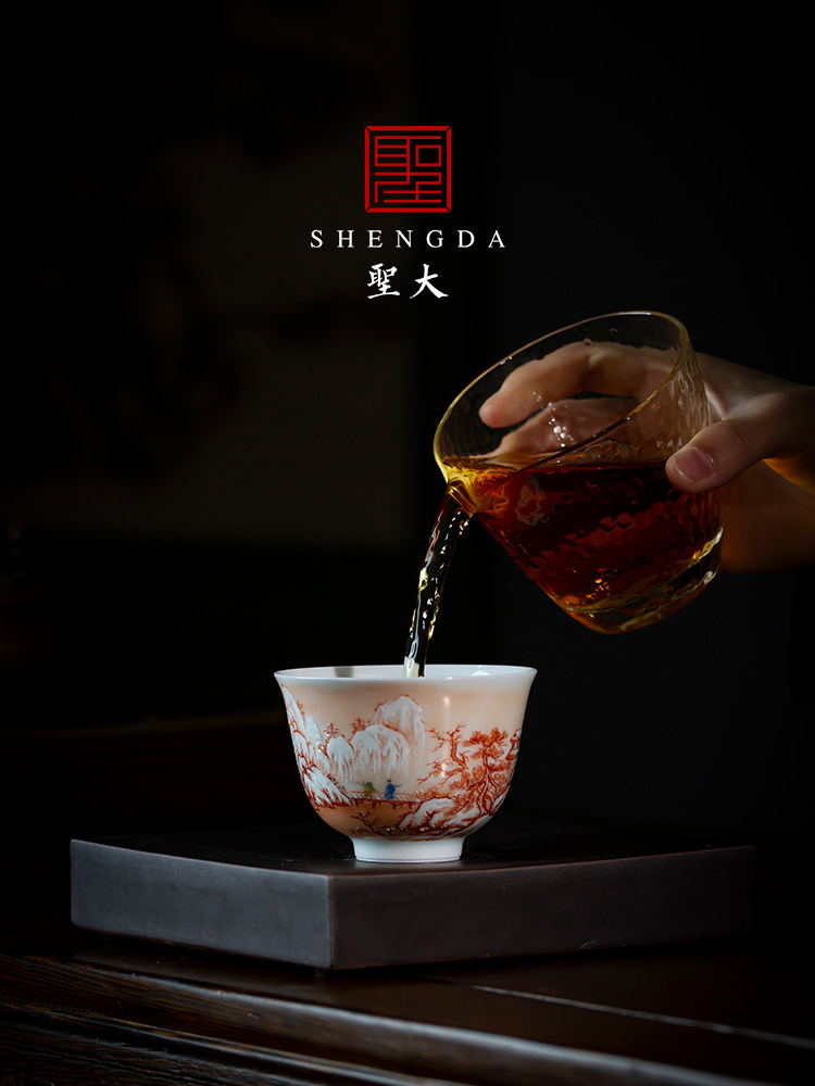 Holy big pure hand - made ceramic kung fu tea cups alum township red heap white mountain dusk snow cup all hand of jingdezhen tea service master