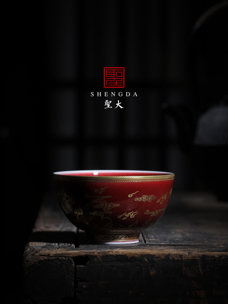 Santa teacups hand - made ceramic kungfu ruby red see dragon grain lie fa cup cup manual of jingdezhen tea service master