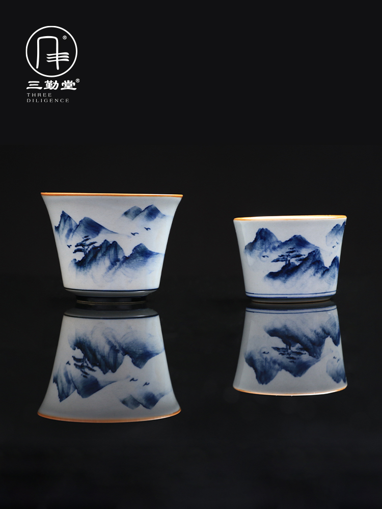Three frequently hall hand - made porcelain cup master cup kung fu tea cups of jingdezhen ceramic personal single CPU getting small cup only