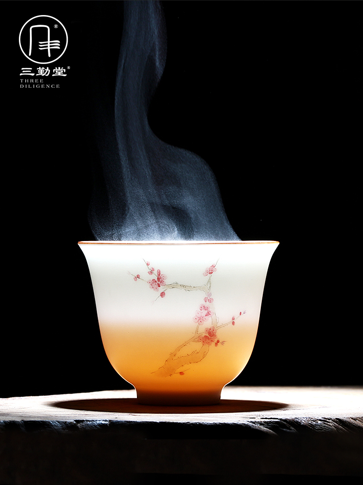 Kung fu tea cup three frequently hall jingdezhen ceramic sample tea cup hand - made twelve flora cup tea set S42011