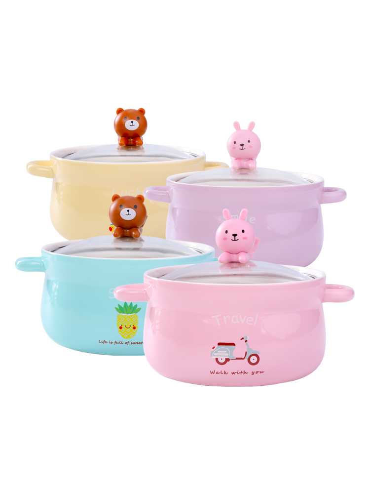 Mercifully rainbow such as bowl bowl with cover students dormitory express cartoon ears ceramic bowl bowl of instant noodles li riceses leave cup with cover