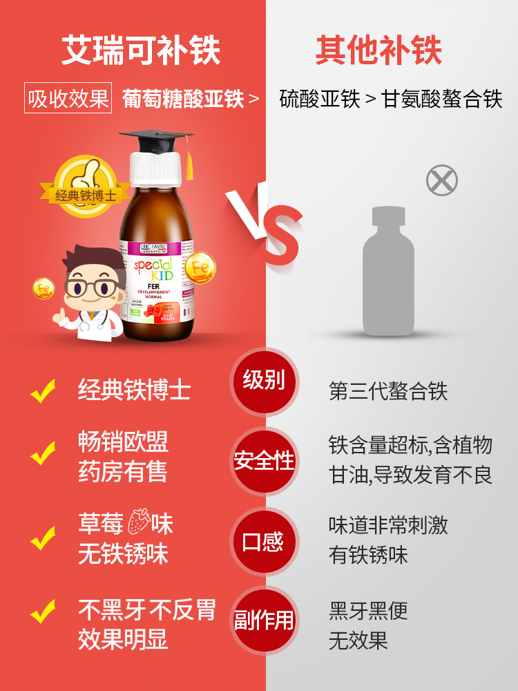 法国进口 艾瑞可 Eric Favre 儿童补铁营养液 125ml 图1