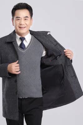 Áo len nam cha tải mùa xuân và mùa thu áo khoác len trung niên nam áo gió dài trung niên kích thước lớn - Áo khoác đôi áo khoác cặp đẹp Áo khoác đôi