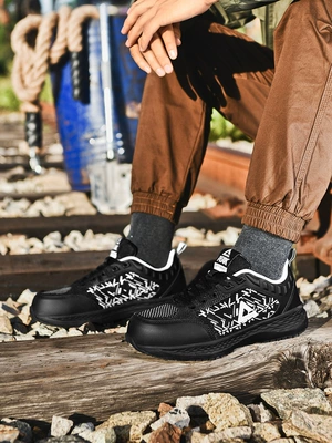 Pickle Robo Shoes Men's Steel Toe Work Shoes Lightweight Anti-Smash Anti-Puncture Anti-Slip Breathable Soft Sole Comfortable Safety Shoes 