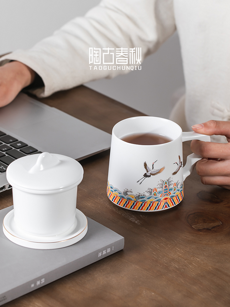 The wind tide ceramic tea cup with cover filtration separation mark cup tea cup men 's and women' s custom office cup cup