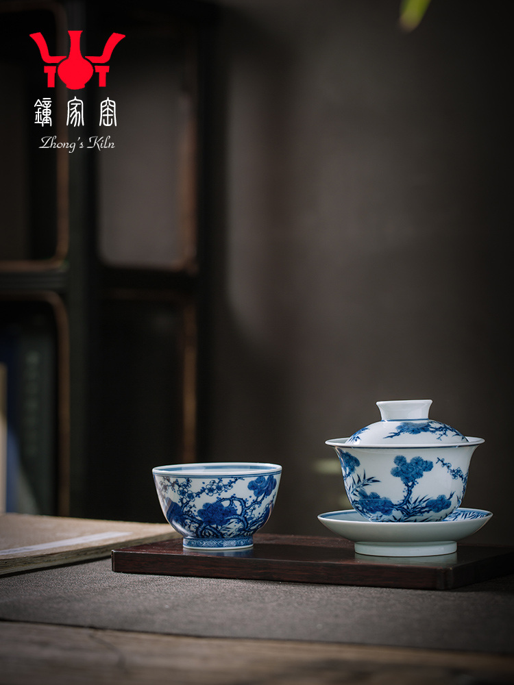 Clock home trade, one cup of jingdezhen porcelain tea set pure manual poetic age of blue and white porcelain teacup firewood single CPU
