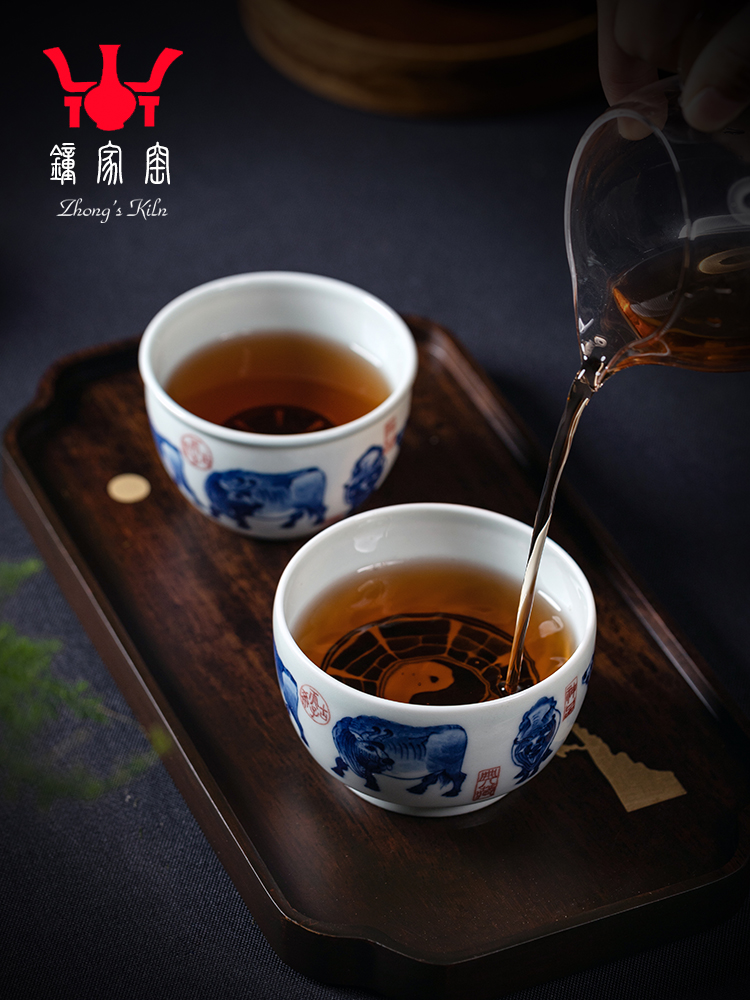 Clock kung fu tea house up with jingdezhen porcelain maintain full checking ceramic cups single cup five NiuTu sample tea cup