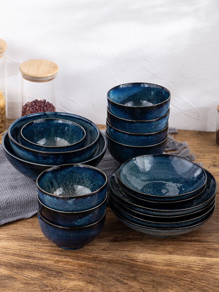 Keeping up with temmoku glaze ceramic tableware suit Japanese dinner set bowl dishes restoring ancient ways suit household 5 people