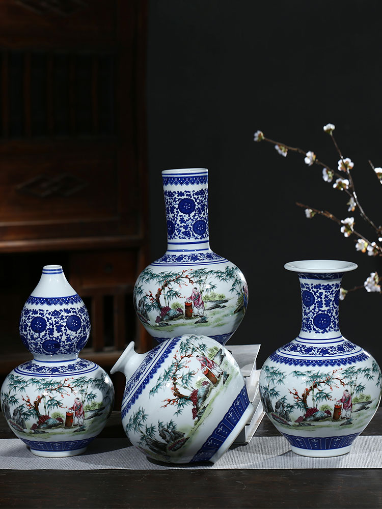 Jingdezhen ceramic furnishing articles antique blue and white porcelain vases, flower arrangement is lucky bamboo home sitting room TV ark, adornment