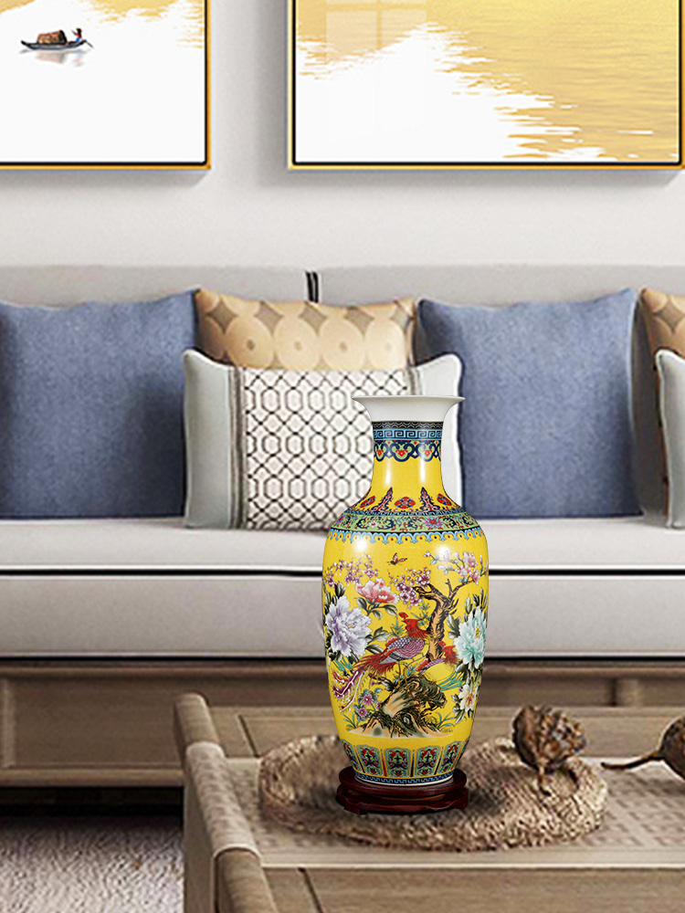 Jingdezhen ceramics powder enamel gets vase landed home sitting room TV ark, adornment is placed large arranging flowers