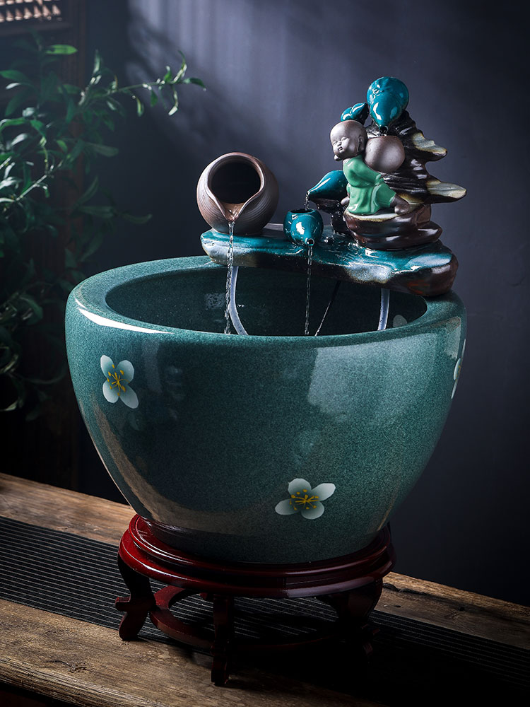 Ceramic tank sitting room ground loop water tank large furnishing articles balcony garden lotus fish bowl