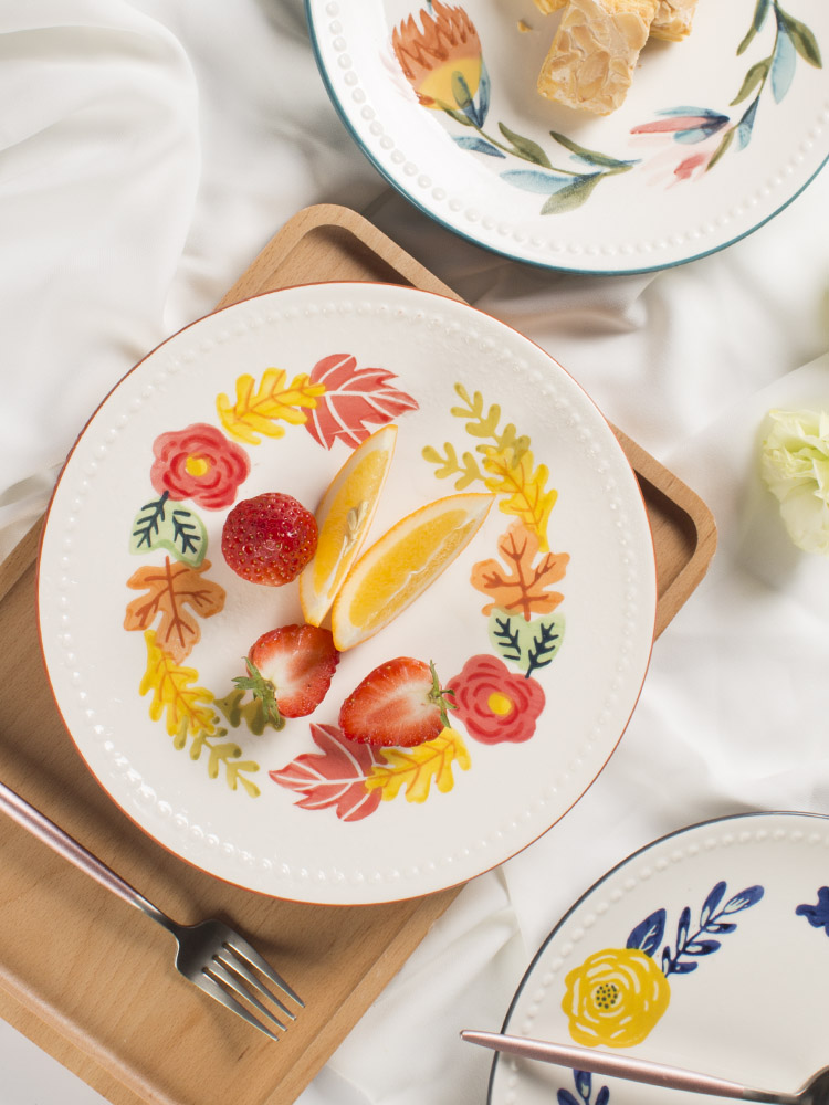 Japanese dish creative hand - made plate under the glaze color ceramic flower sweet snack food dish plates dinner plate