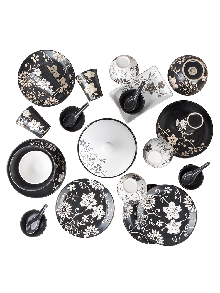 Leaves dance yuquan 】 【 Japanese dishes dishes suit dishes Chinese ceramic bowl under the glaze color home plate