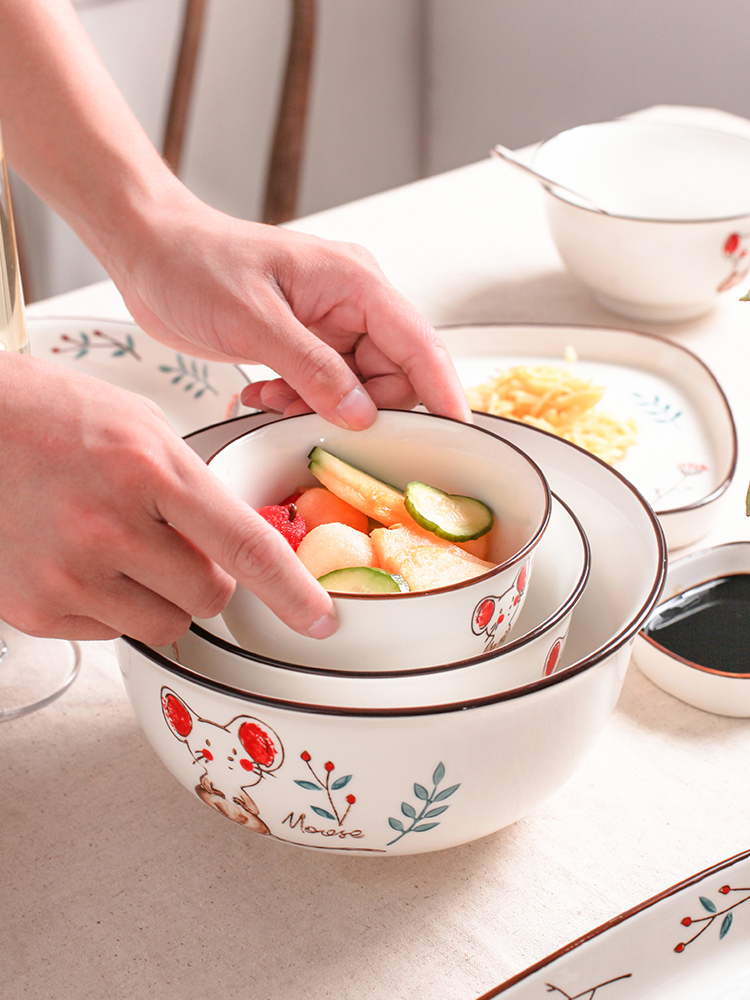 Cartoon mouse in creative hand - made ceramic tableware suit to use under the glaze color Japanese creative household jobs soup dishes