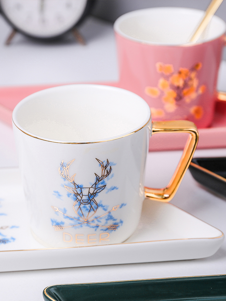 E best! Small key-2 luxury ceramic coffee cup with a spoon, office getting the Nordic light key-2 luxury elegant household glass cups and saucers
