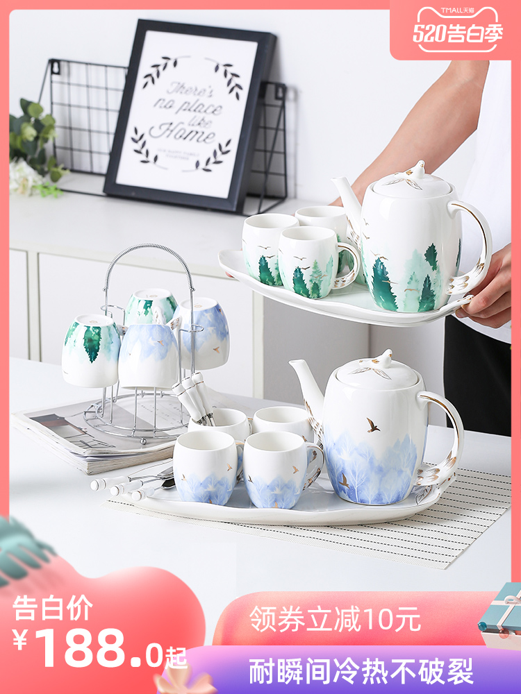 Sitting room glass cup with a suit of household ceramic cup cold to hold to high temperature water kettle with tea set suit northern Europe