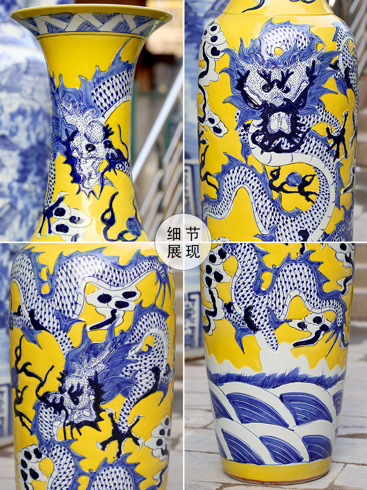 Jingdezhen ceramics hand carved huanglong sitting room be born the vase household adornment hotel lobby furnishing articles