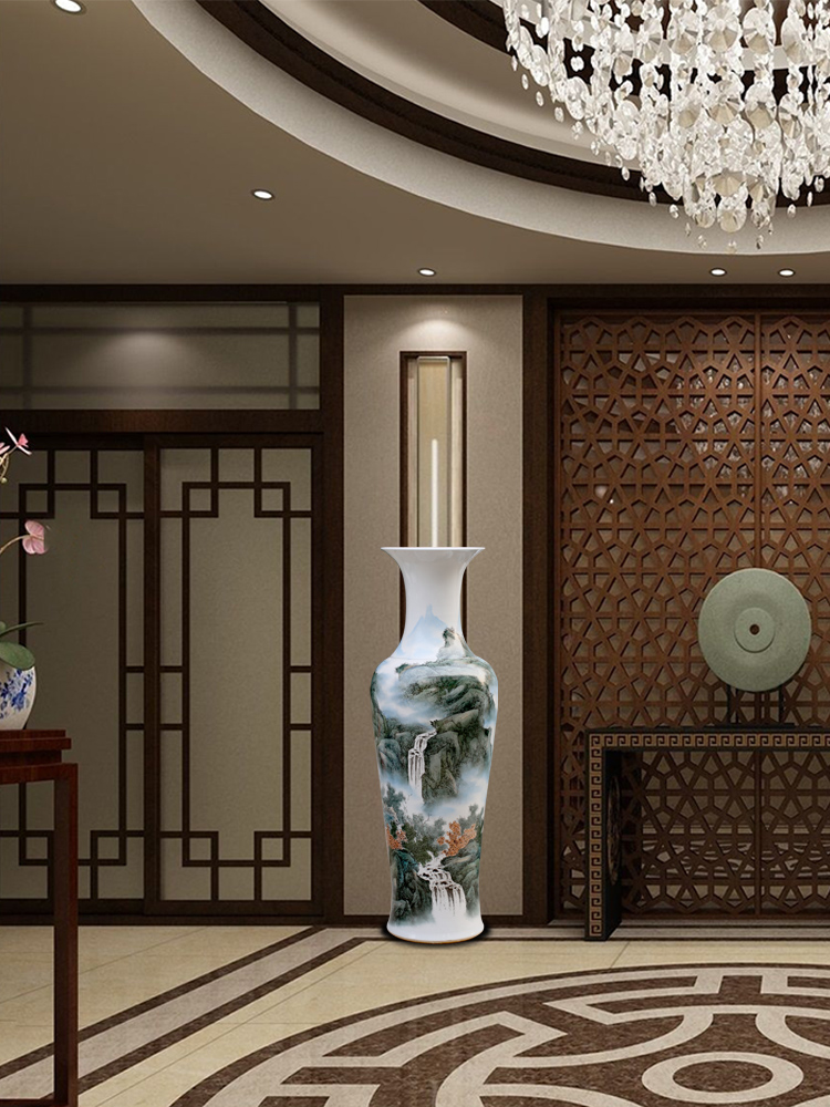 Jingdezhen ceramics antique hand - made landscape painting home sitting room hotel adornment furnishing articles of large vase