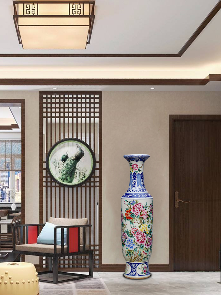 Jingdezhen ceramics bucket color peony porcelain of large adornment ornament gift porcelain vases, new Chinese style living room hotel