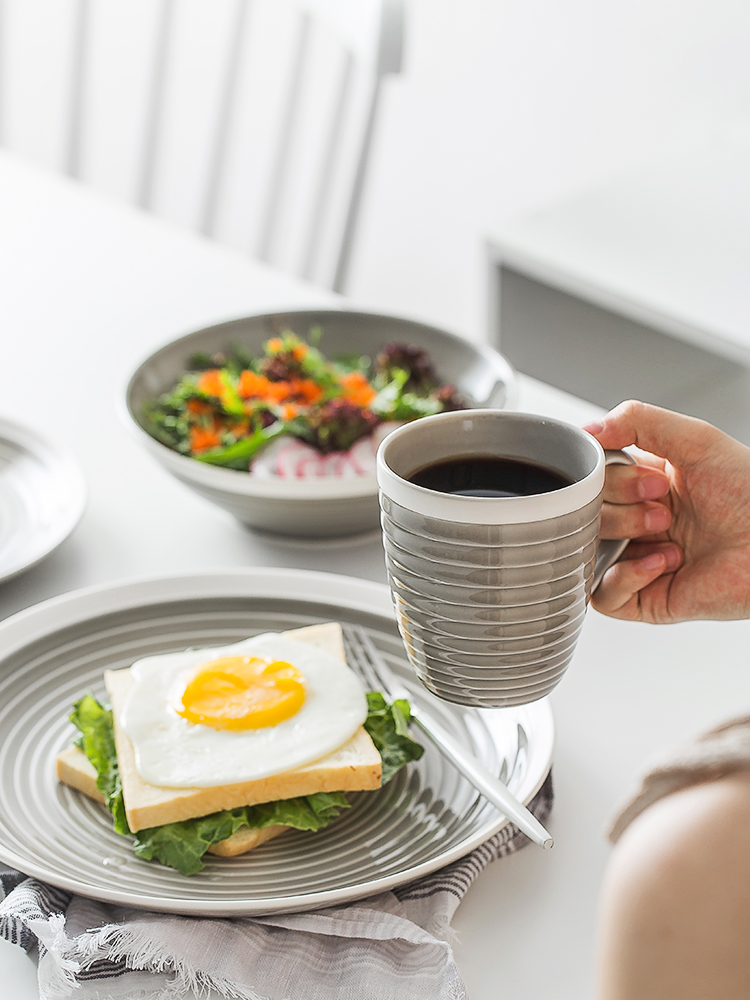 Ceramic grey thread plate of creative household vegetable salad bowl of soup bowl dish dish porringer beefsteak dish for breakfast