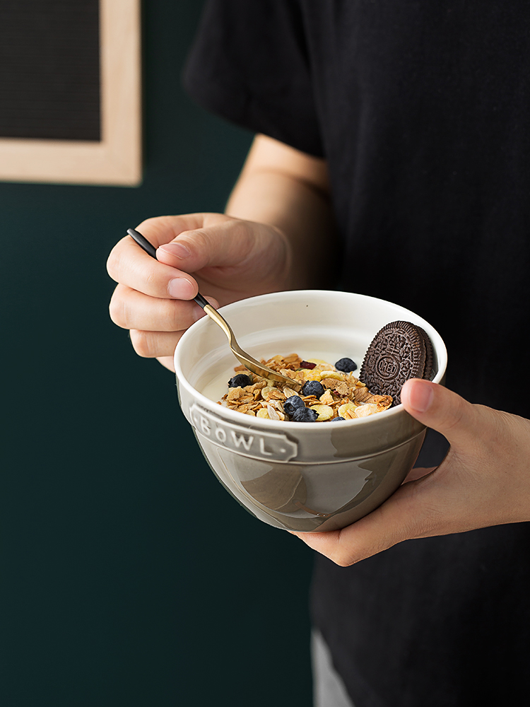 Japanese household creative ceramic bowl of oatmeal breakfast cereal to eat ice cream bowl bowl good - & baked to use of tableware
