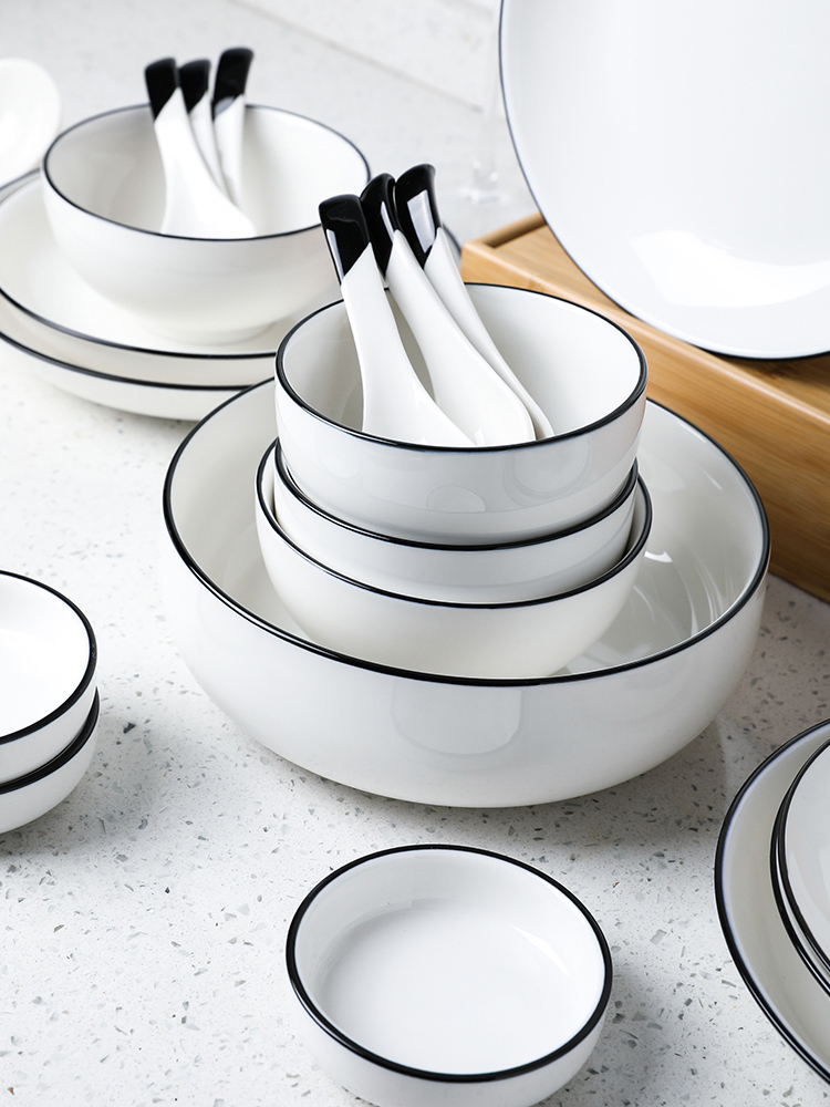 Tinyhome European contracted black line of household tableware ceramic dishes 0 soup bowl rainbow such always suit the job