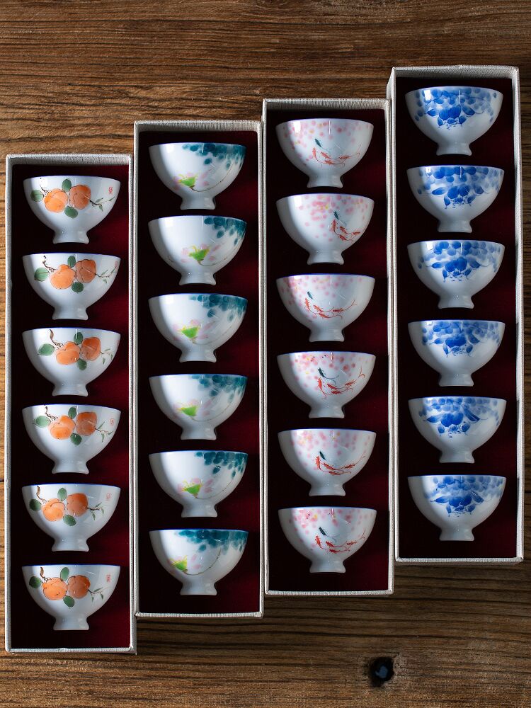 Fujian and kung fu ceramic cups household hand - made porcelain sample tea cup hot Japanese small six cups of tea set