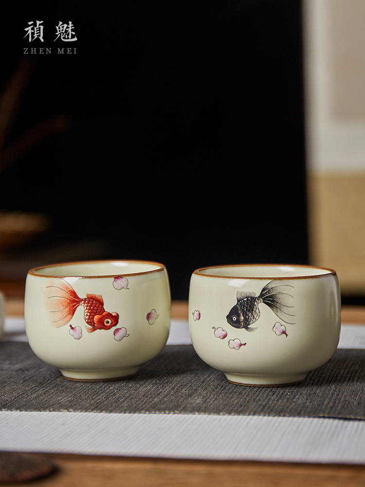 Shot incarnate your up hand - made open piece of goldfish kung fu tea set sample tea cup cup of jingdezhen ceramics masters cup personal single CPU
