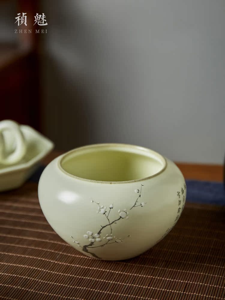Shot incarnate your up hand - made name plum tea wash water jar jingdezhen ceramic kung fu tea set with parts built water washing
