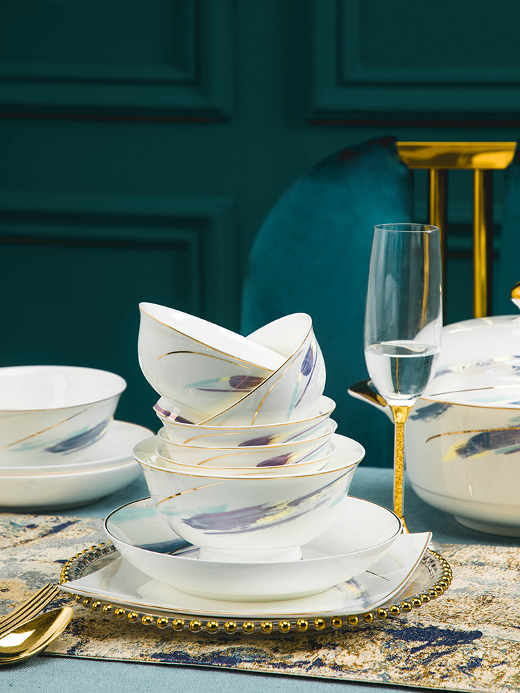 Wooden house product dishes suit household light the key-2 luxury of jingdezhen ceramic tableware suit new ipads China move Chinese dishes
