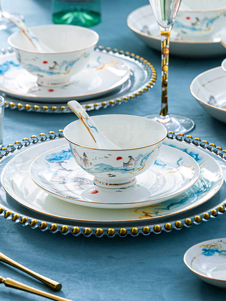 Wooden house product jingdezhen high - grade ipads China tableware dishes dishes chopsticks plate combination individual household jobs