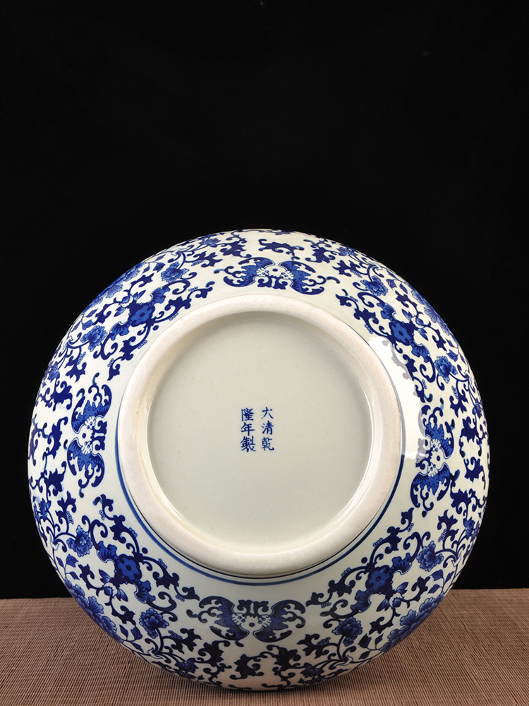 Jingdezhen porcelain imitation the qing qianlong hand - made ceramic flat belly vase branch lotus sitting room adornment of new Chinese style furnishing articles