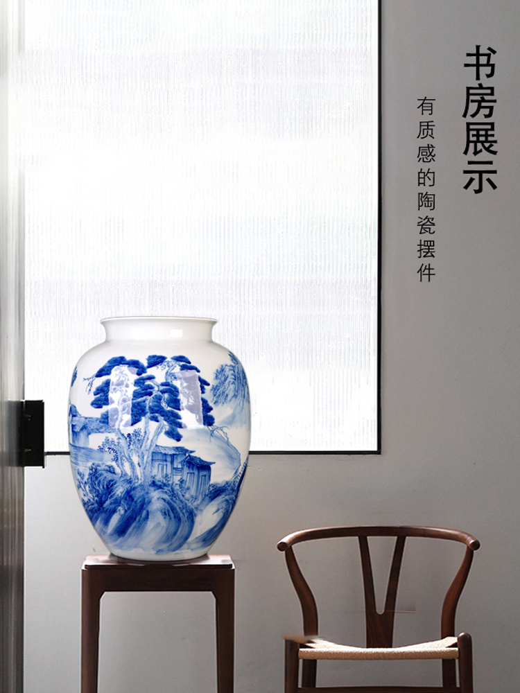 Jingdezhen blue and white ceramics hand - made of new Chinese style living room home TV ark adornment vase furnishing articles set arranging flowers