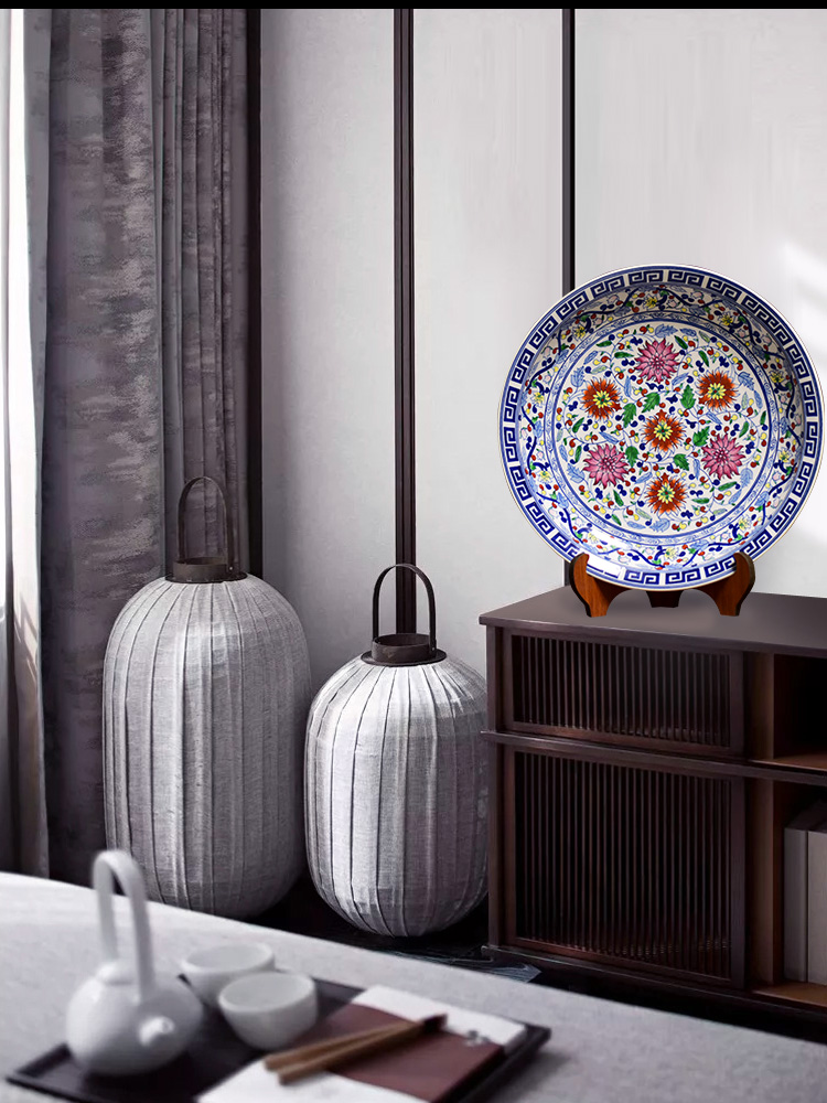Jingdezhen ceramics new Chinese style decorations sit plate law school branch lotus home sitting room adornment desktop furnishing articles