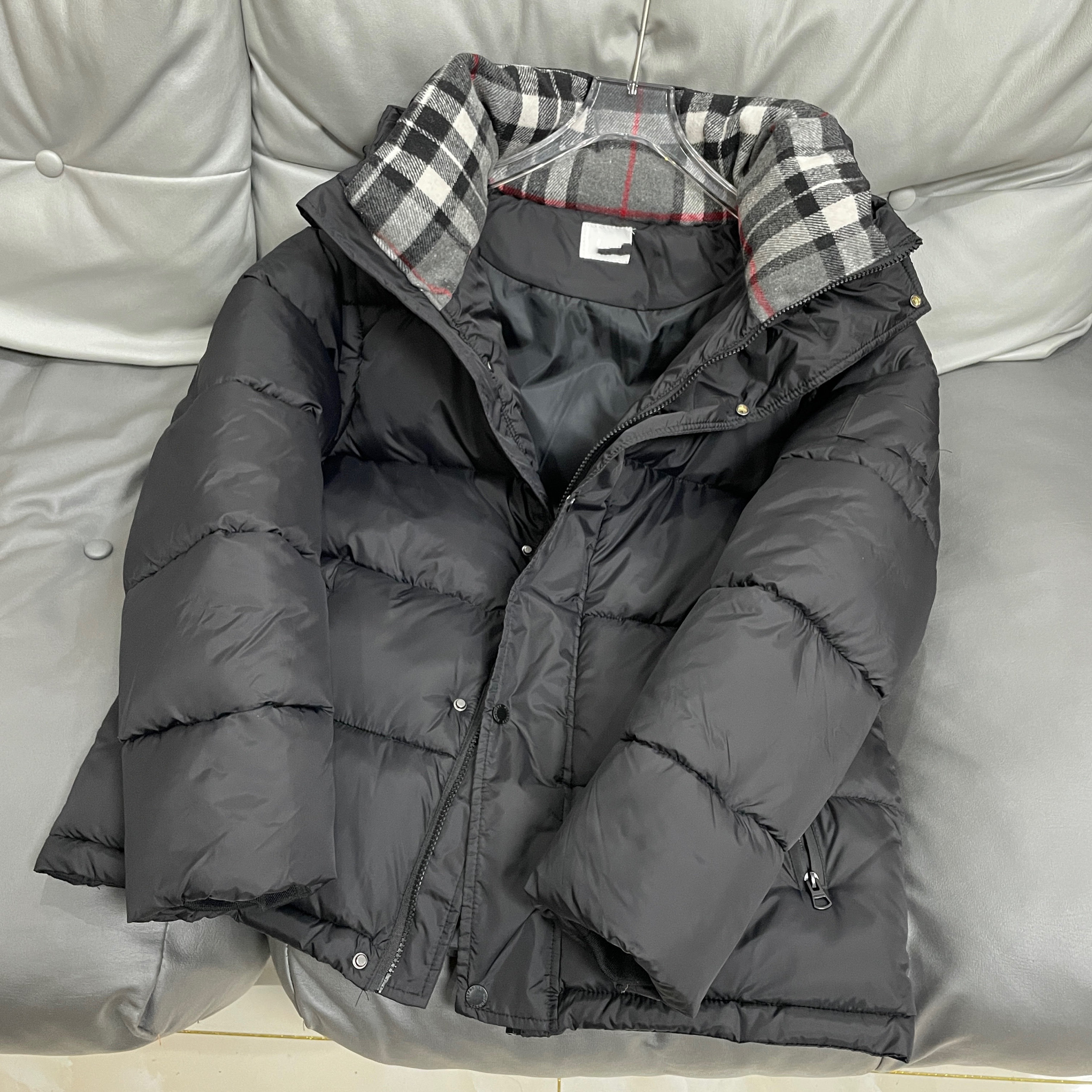 iTiNS2025冬季新款男女同款格子棉服外套加厚保暖连帽面包拆卸袖 3