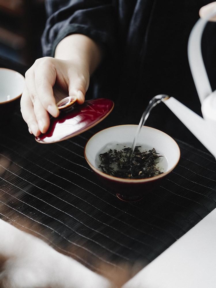 Cloud art of jingdezhen manual jun red ice crack only tureen kungfu dry tea bowl cups of three cups of tea bowl