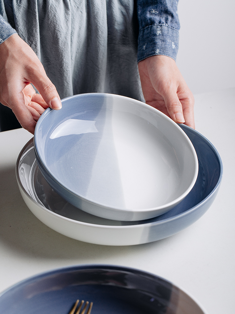 Nordic household tableware ceramic bowl creative large bowl of soup poon choi deep dish bowl of western - style food fruit salad shallow bowl