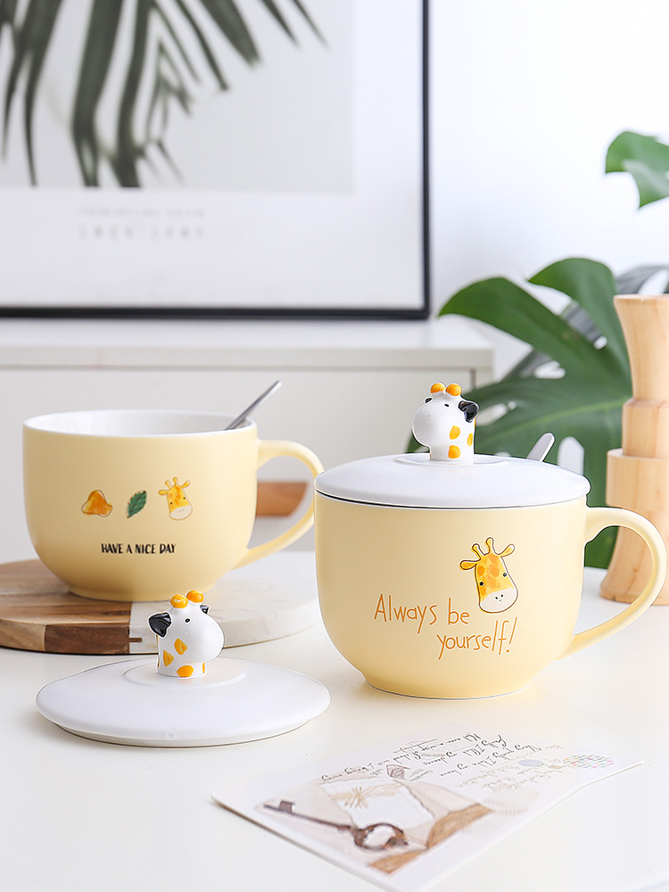 Creative mugs high - capacity move cup with cover teaspoons of ceramic cup cold cereal breakfast milk tide water glass