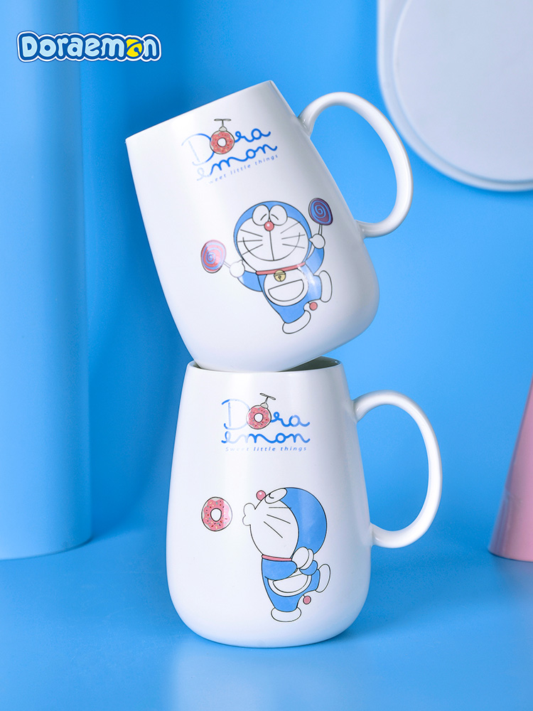 Doraemon ceramic mark cup express cartoon jingle cats children with cover spoon couples creative move trend