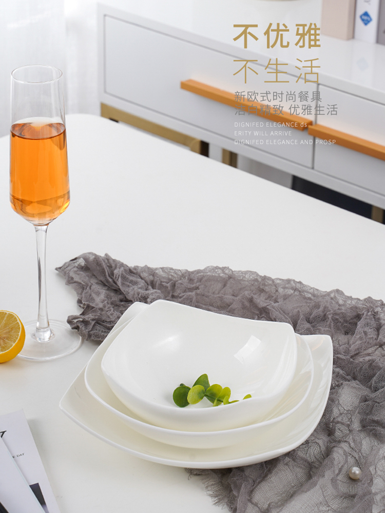 Jingdezhen porcelain dish newborn ipads plate square plate of pasta salad plate creative pure white ceramic deep dish dish