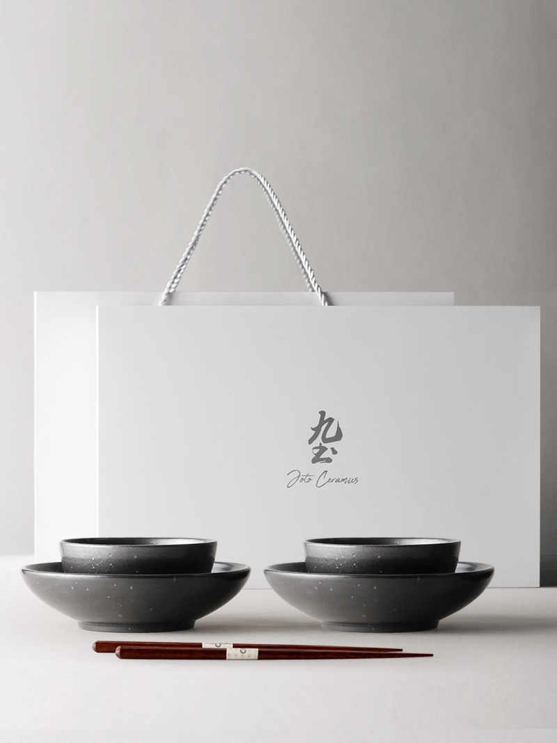 Nine, soil Japanese people eat coarse pottery dishes chopsticks household tableware suit retro ceramic eat noodles bowl of gift boxes