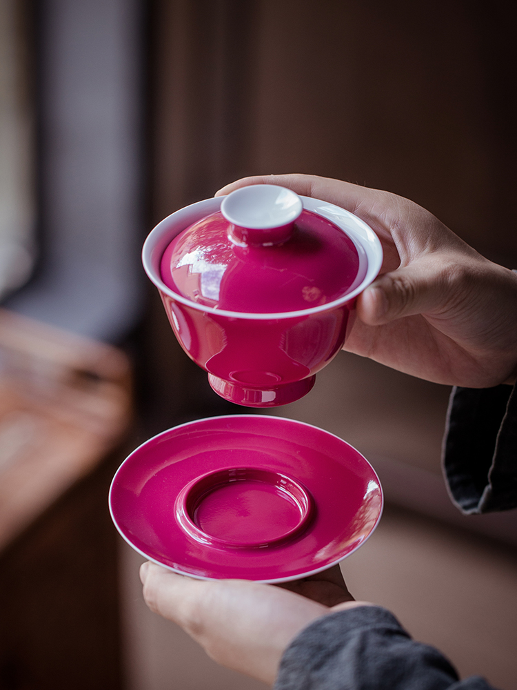 Carmine to use hand rouge glaze three tureen jingdezhen ceramic cups kung fu tea tea bowl